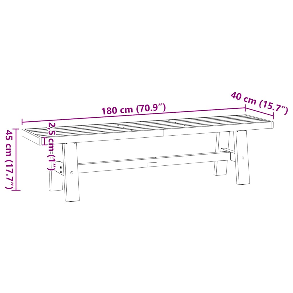 söögipink NOAIN A-kujulised jalad 180x40x45 cm täispuidust mänd