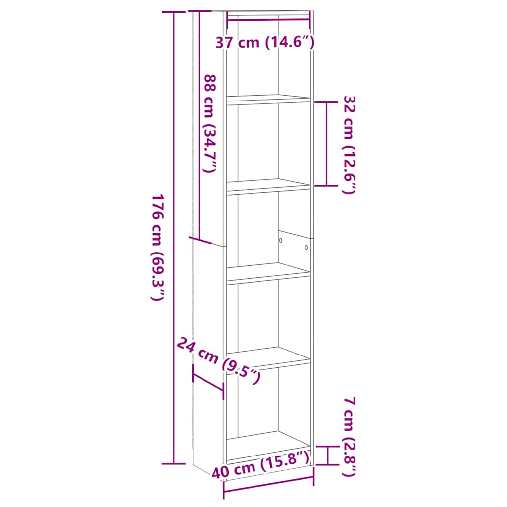 raamaturiiul Betoonhall 40x24x176 cm Engineered Wood