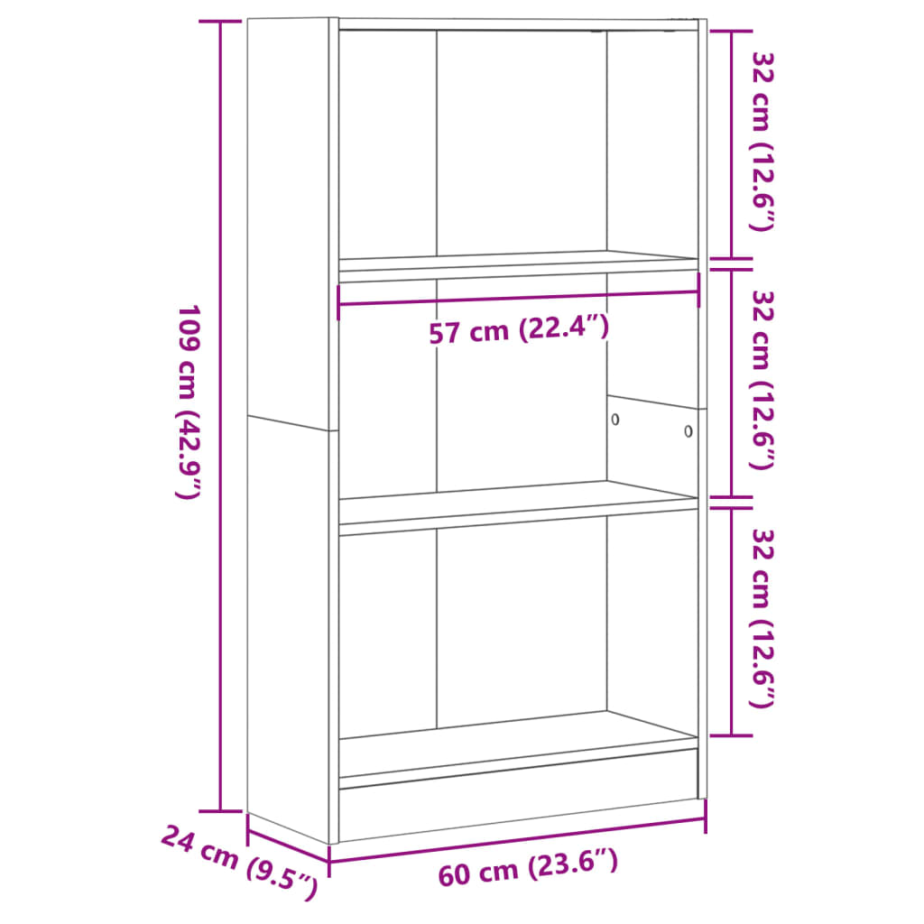 raamatualus, Sonoma tamm, 60x24x109 cm, tehispuit