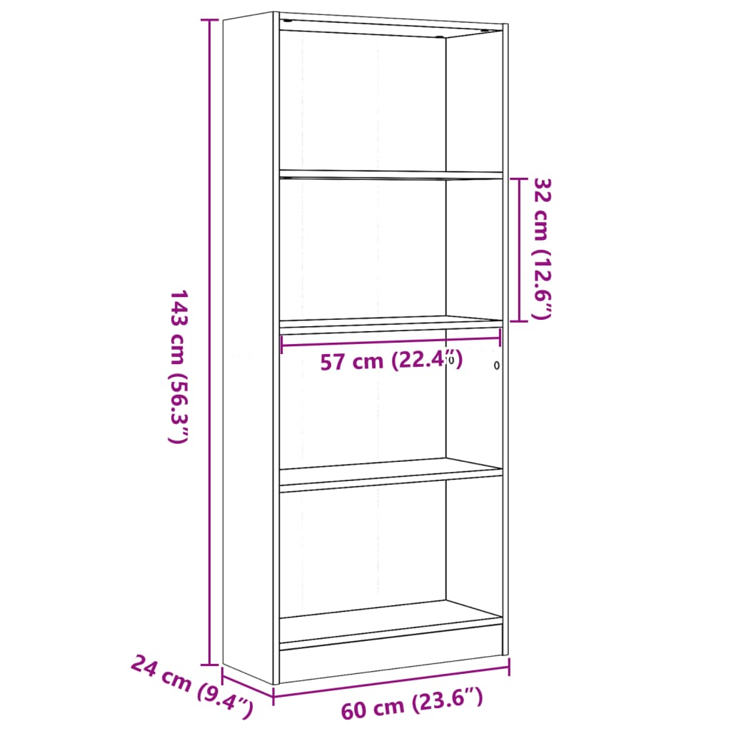 книжная полка, белая, 60x24x143 см, искусственное дерево