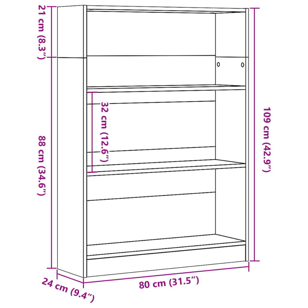 raamatualus, Sonoma tamm, 80x24x109 cm, tehispuit