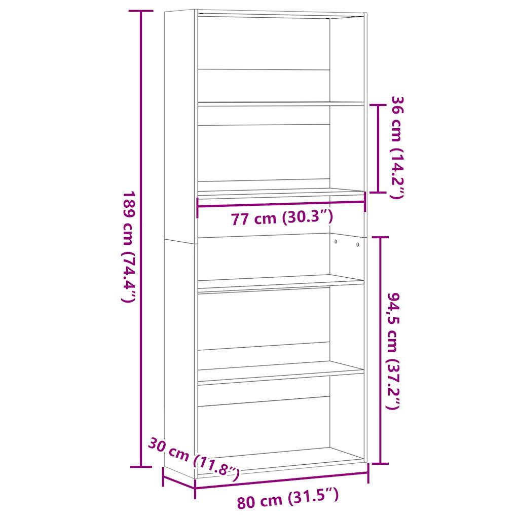 raamaturiiul Sonoma tamm 80x30x189 tehispuit