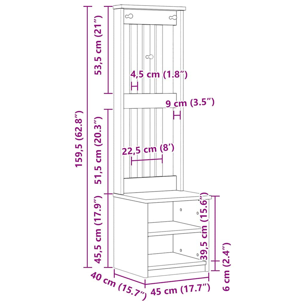 Елка для прихожей SANDENS Белый 45x40x159,5 см массив сосны