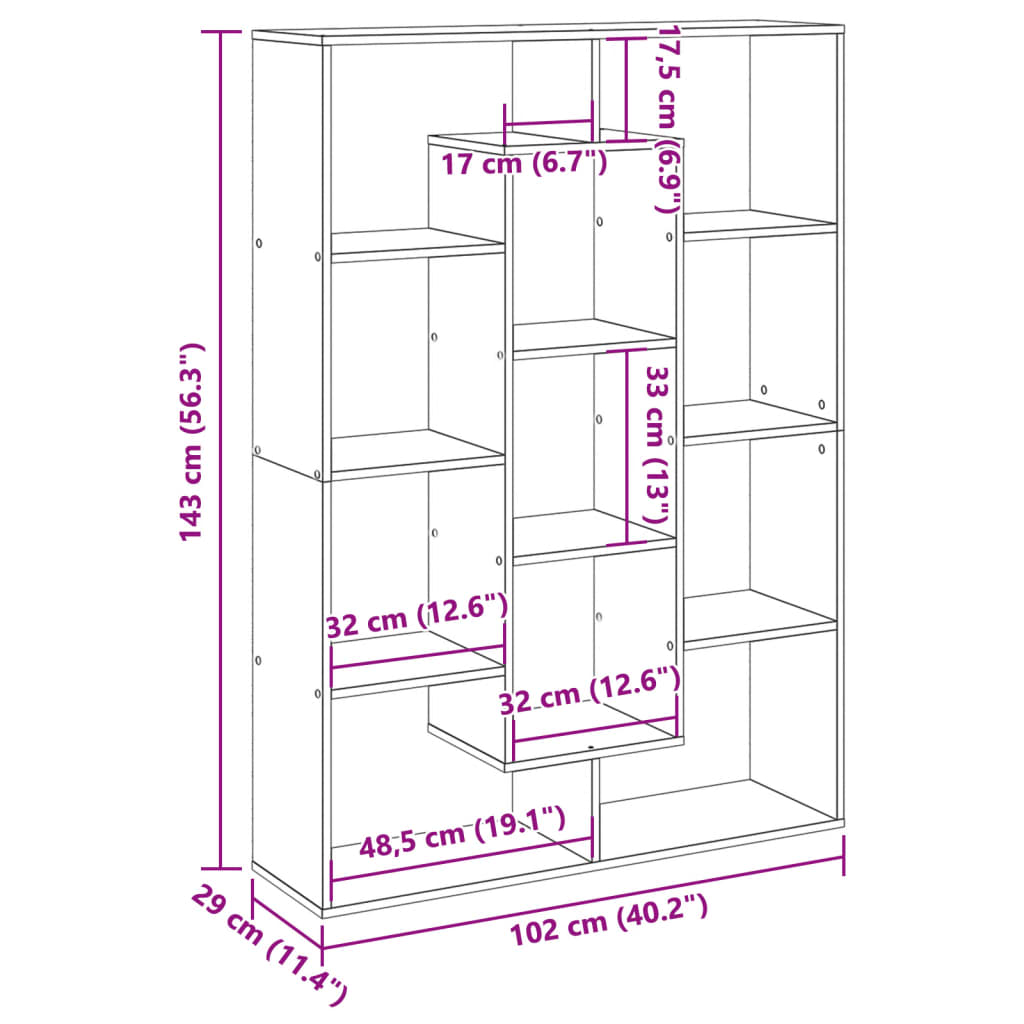 raamatukapp, hall Sonoma tamm, 102x29x143 cm, tehispuit