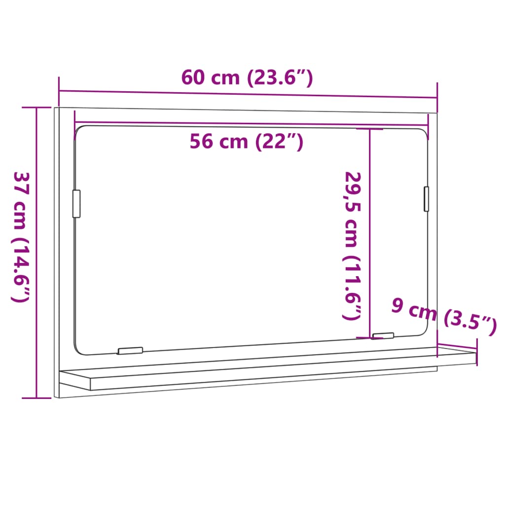 зеркальный шкафчик для ванной комнаты, бетонно-серый, 60x11x37 см, искусственное дерево