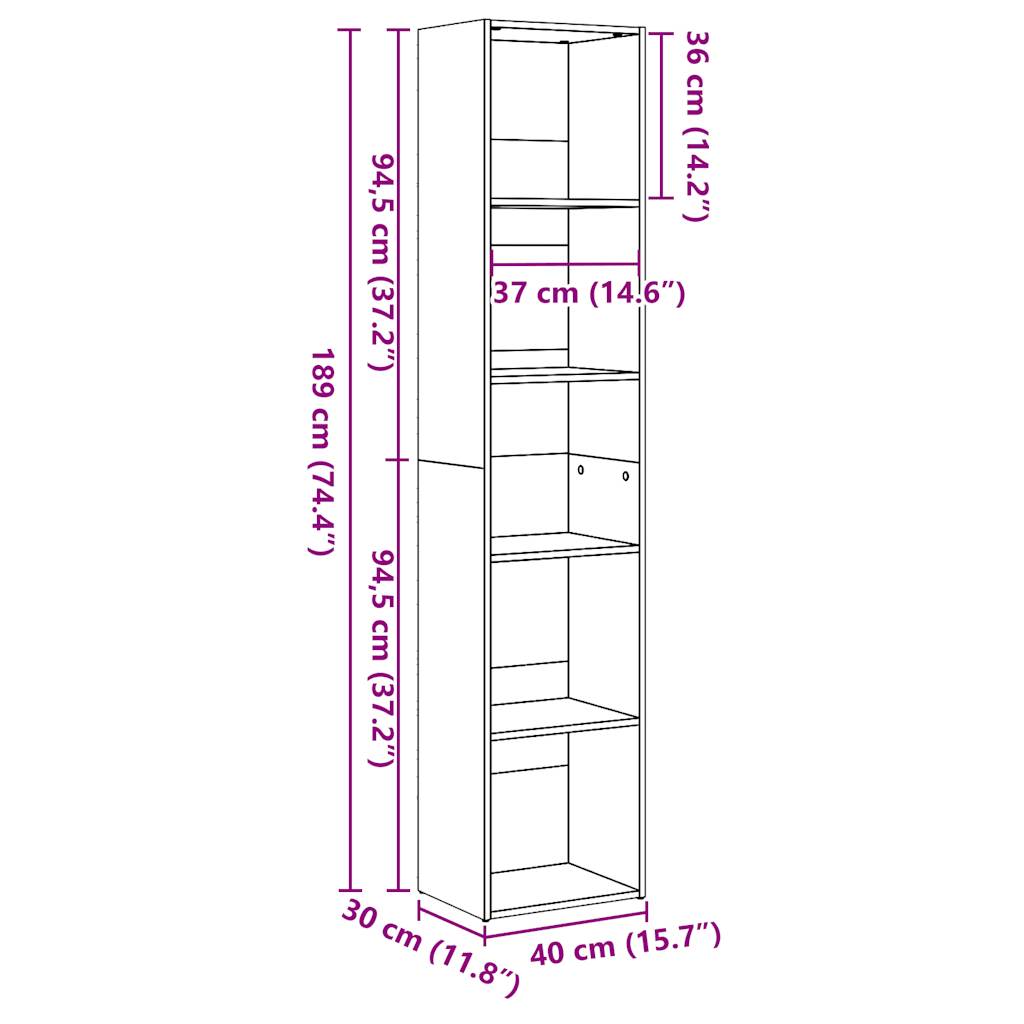 книжная полка глянцевая белая 40x30x189 см искусственное дерево