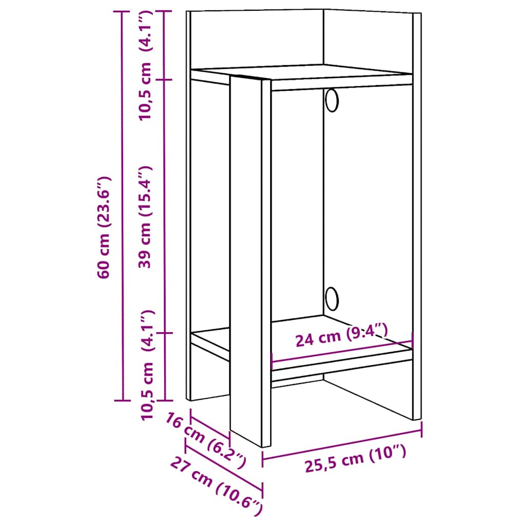 lisalauad 2 tk riiuliga, betoonhall, 25,5x27x60 cm