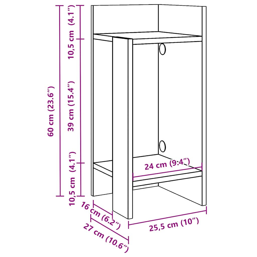 lisalauad 2 tk riiuliga, suitsutatud tamm, 25,5x27x60 cm