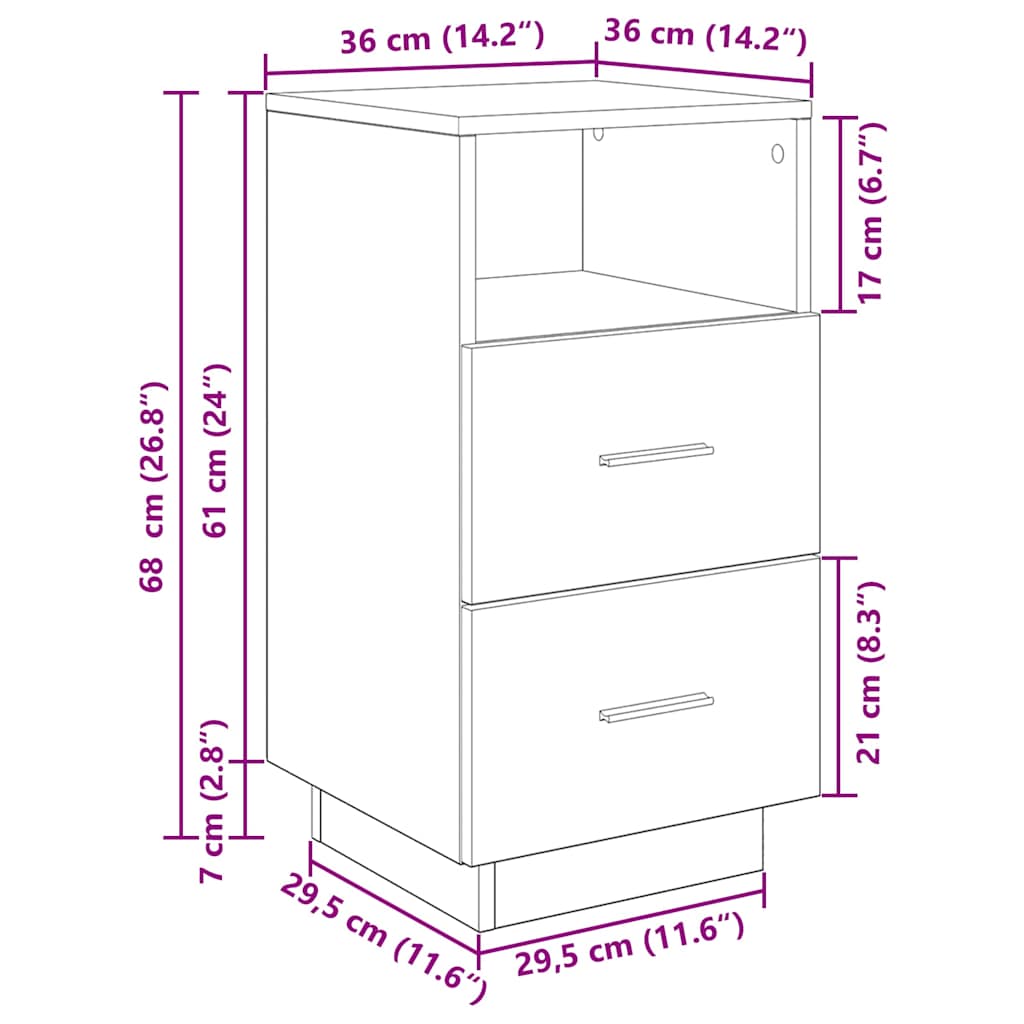 тумбочка прикроватная, 2 ящика, белая 36x36x68 см