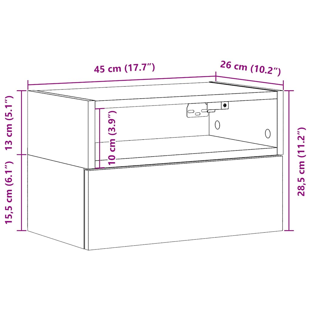 Прикроватная тумбочка настенная белая 45x26x28,5 см