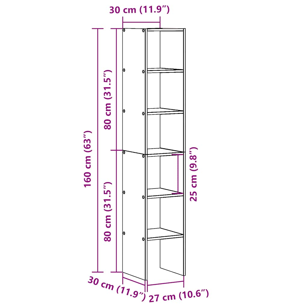 raamatukapid 2tk, virnastatav, must tamm, 30x30x80cm, tehispuit