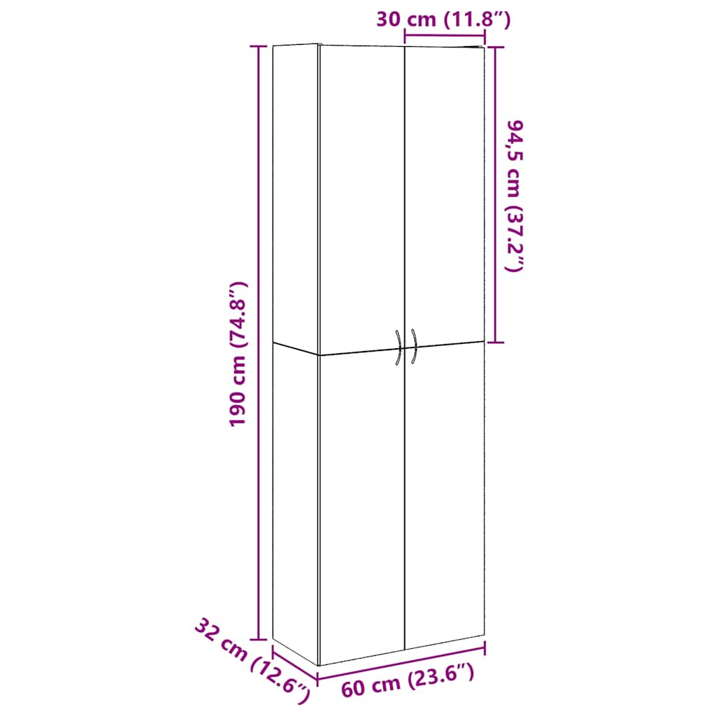 Highboard Old Wood 60x32x190 cm Engineered Wood