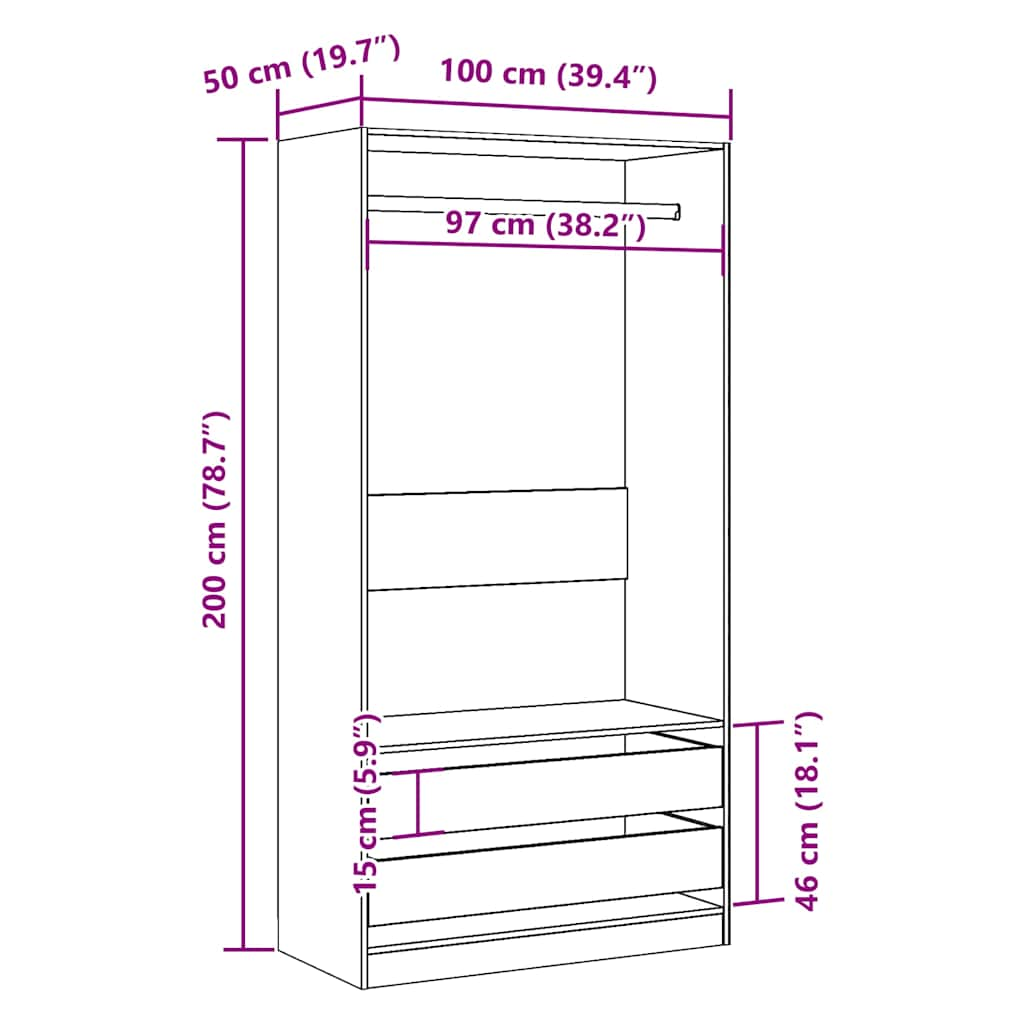 garderoob vana puit 100 x 50 x 200 cm tehispuit