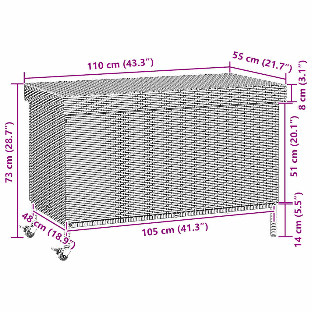 ratastega aiahoiukast segatud beež 110x55x73 cm polürotangist