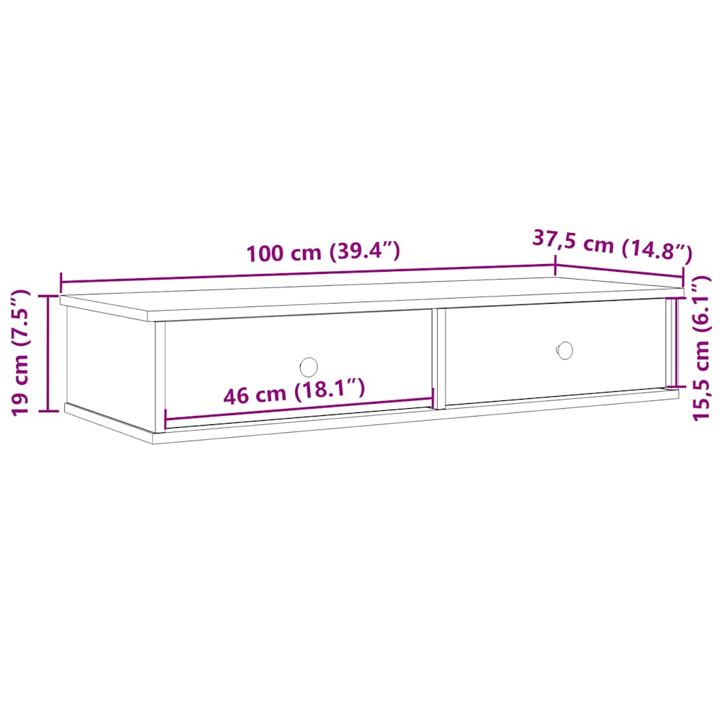 настенная полка с ящиками, черная, 100 x 37,5 x 19 см, искусственное дерево