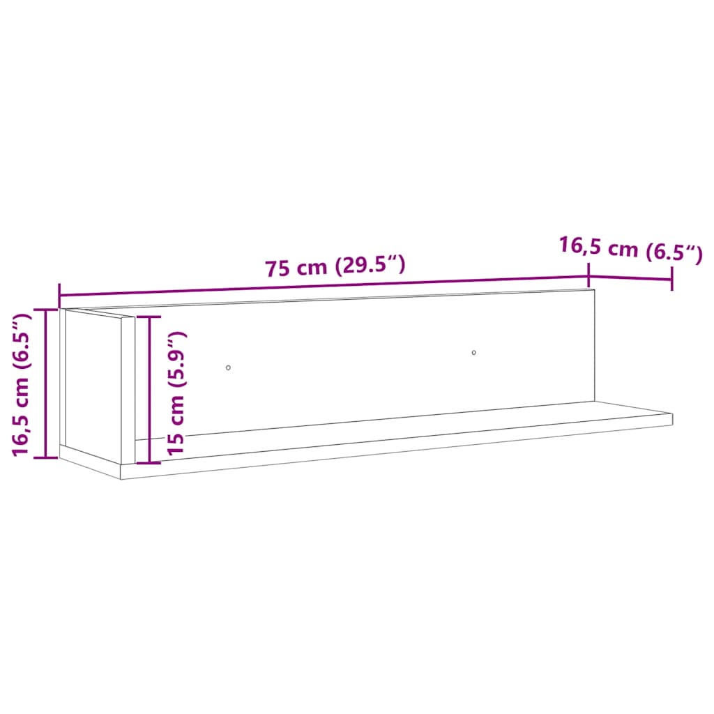 seinariiulid 2 tk, Sonoma tamm, 75 x 16,5 x 16,5 cm, tehispuit