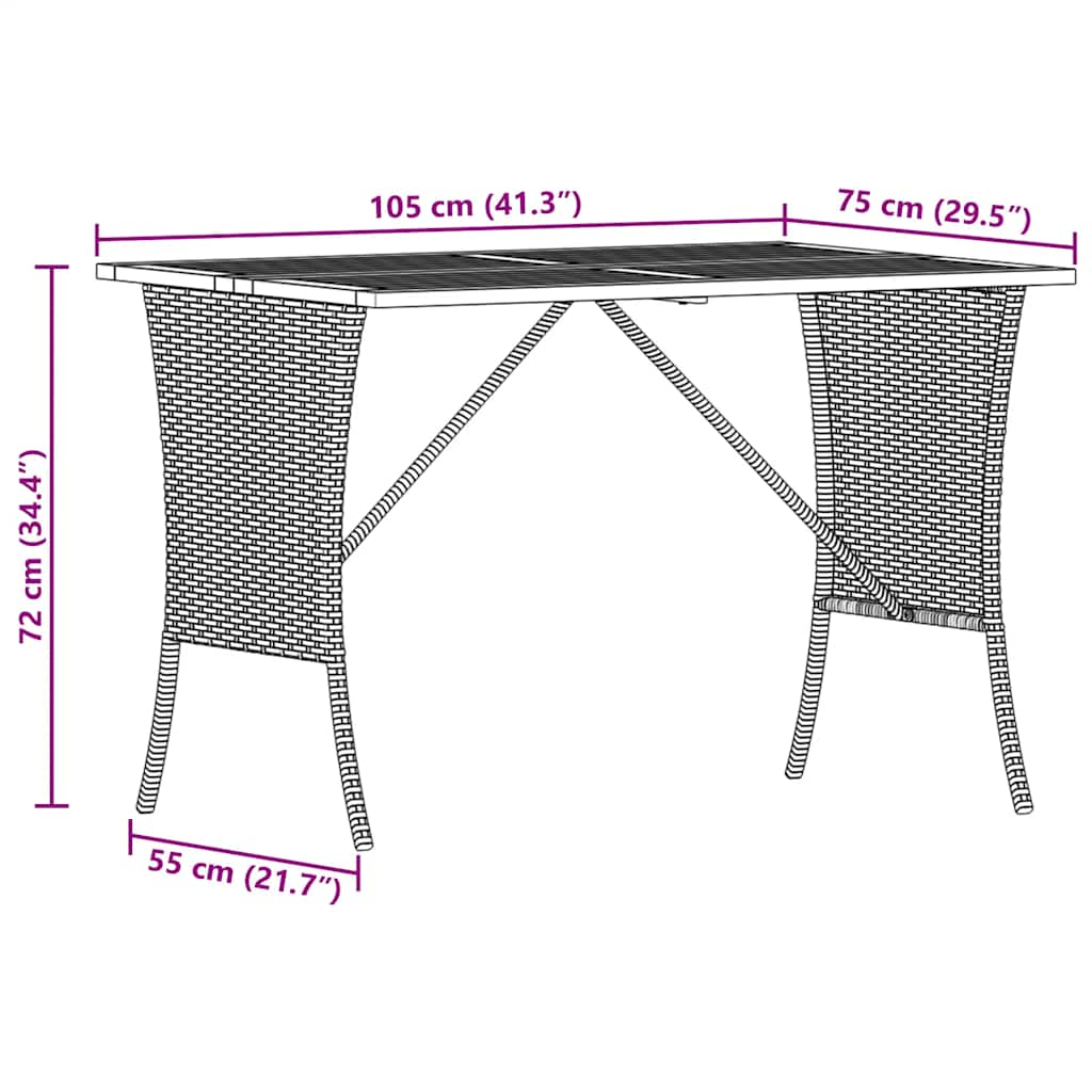 Садовый стол со столешницей из акации, черный 105x75x72 см