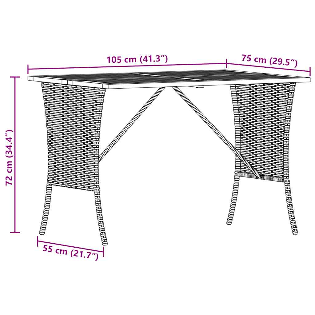 садовый стол со столешницей из акации, серый 105x75x72 см