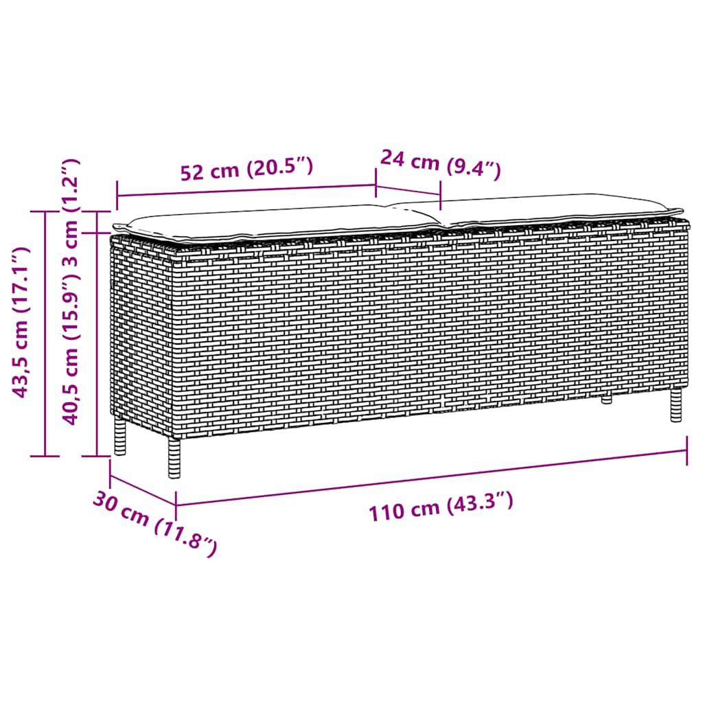 Aiapink padjaga pruun 110x30x40,5 cm polürotangist