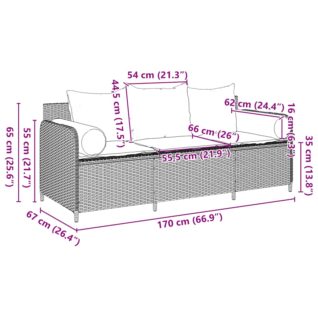 3-kohaline aiadiivan koos patjadega, hall, polürotang