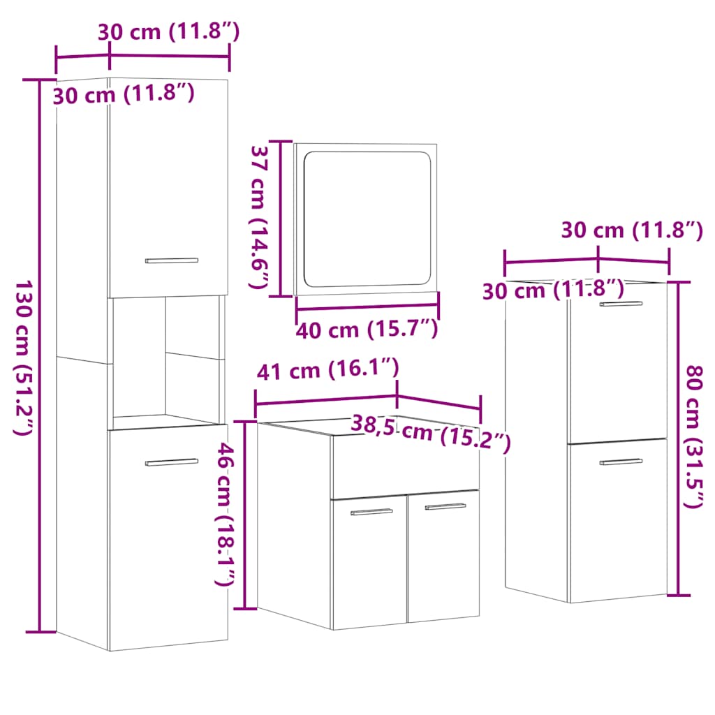 4-osaline vannitoa mööblikomplekt, betoonhall, tehispuit