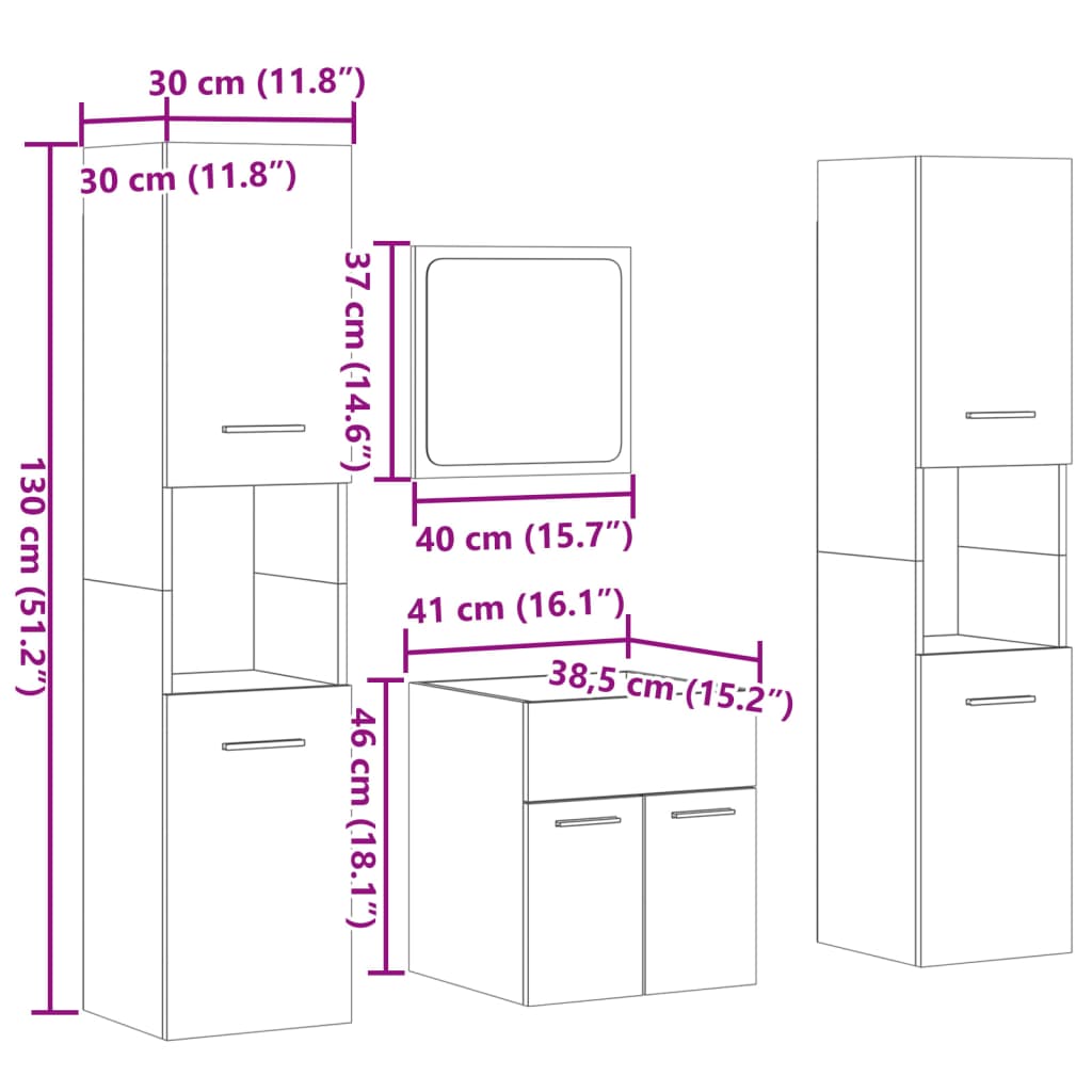 4-osaline vannitoa mööblikomplekt, betoonhall, tehispuit