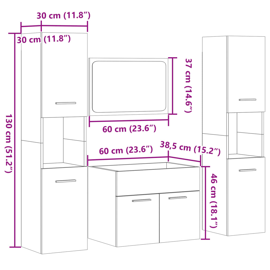 4-osaline vannitoa mööblikomplekt, betoonhall, tehispuit