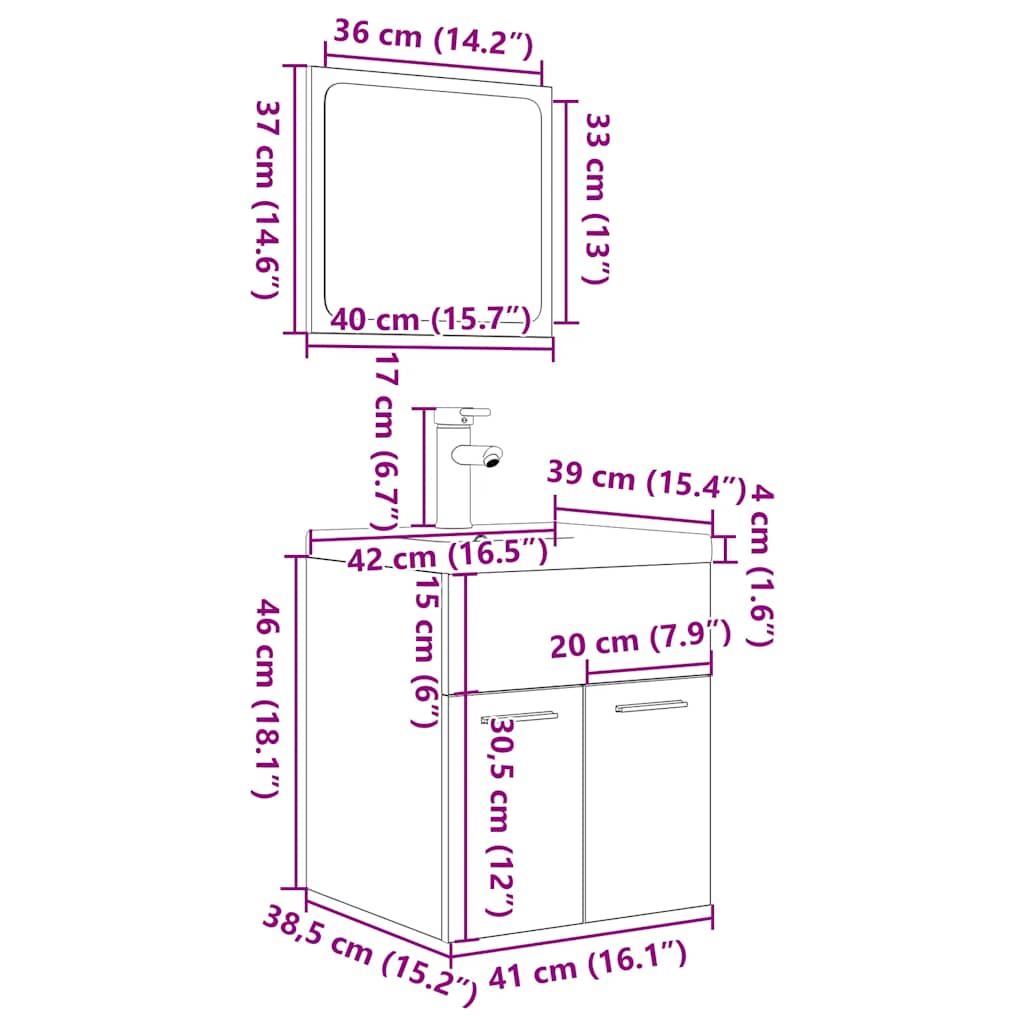 3-osaline vannitoa mööblikomplekt, betoonhall, tehispuit