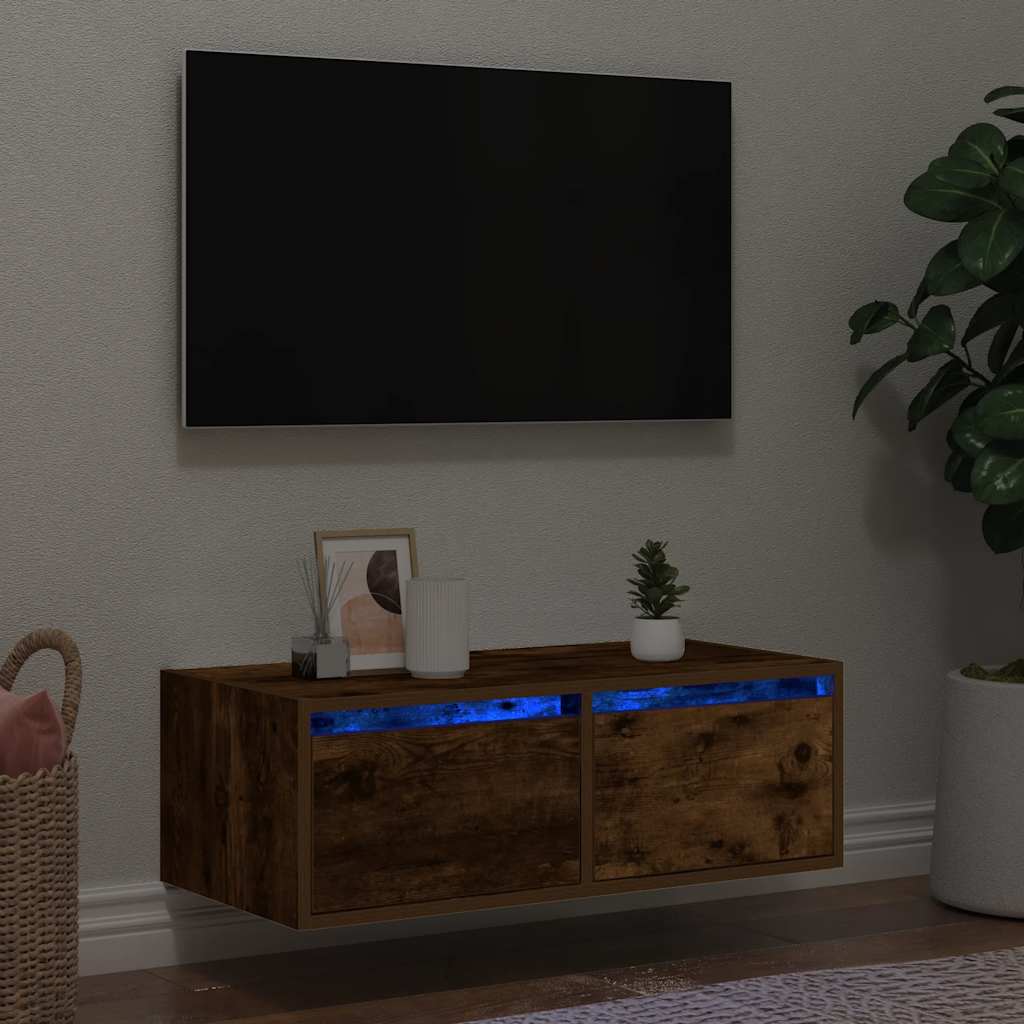 telerialus LED-tuledega, suitsutatud tamm, 75x35,5x25 cm