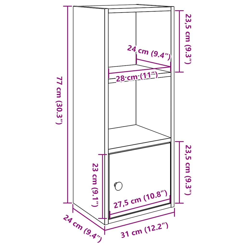 raamatualus, hall Sonoma tamm, 31x24x77 cm, tehispuit