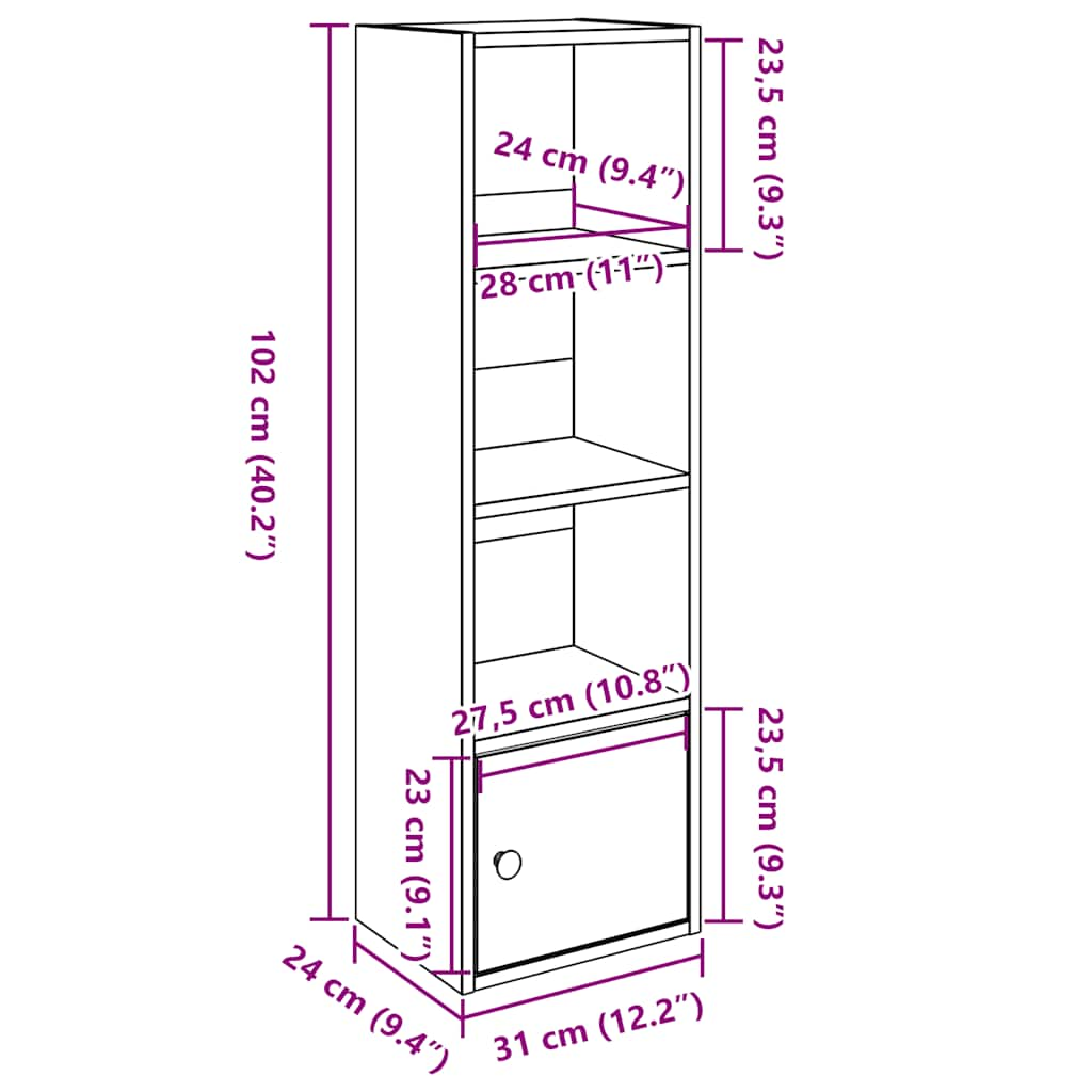 raamatualus, hall Sonoma tamm, 31x24x102 cm, tehispuit