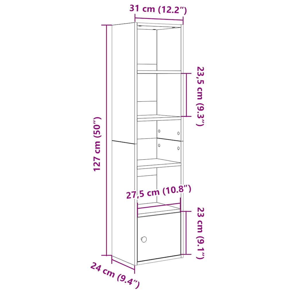 raamatualus, hall Sonoma tamm, 31x24x127 cm, tehispuit