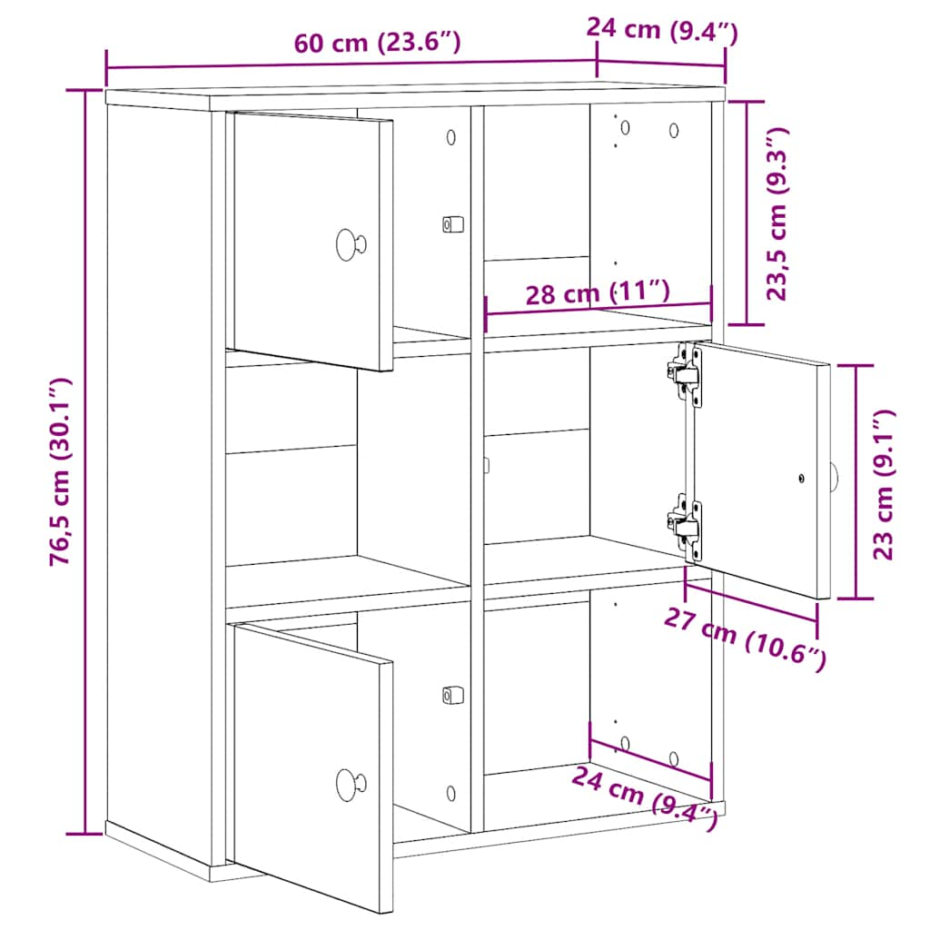 raamatualus, hall Sonoma tamm, 60x24x76,5 cm, tehispuit