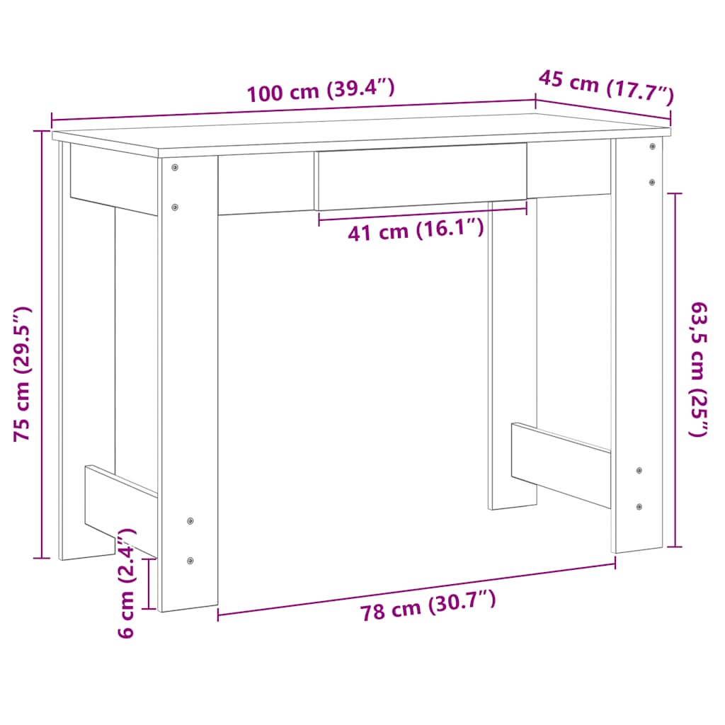 kirjutuslaud valge 100x45x75 cm Engineered Wood