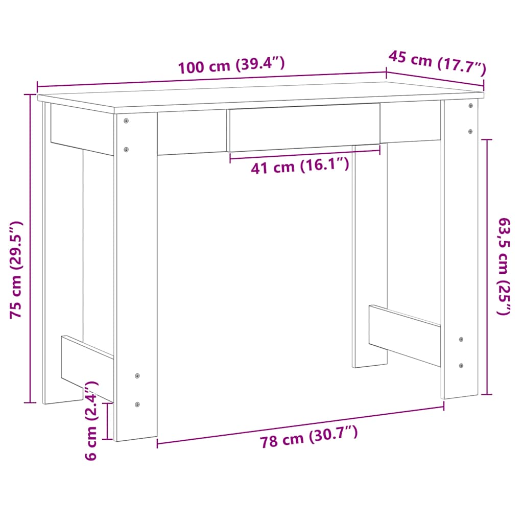 kirjutuslaud, betoonhall, 100x45x75 cm, tehispuit