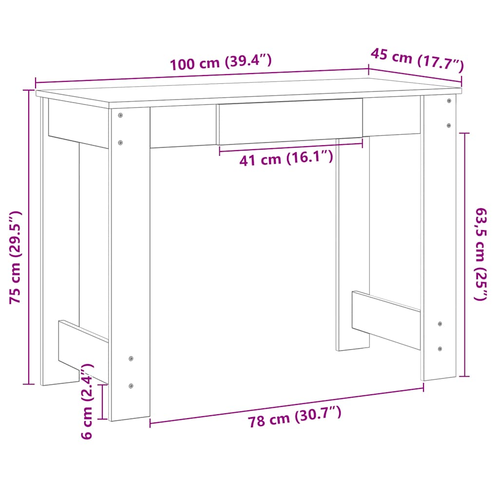 письменный стол, копченый дуб, 100x45x75 см, искусственное дерево