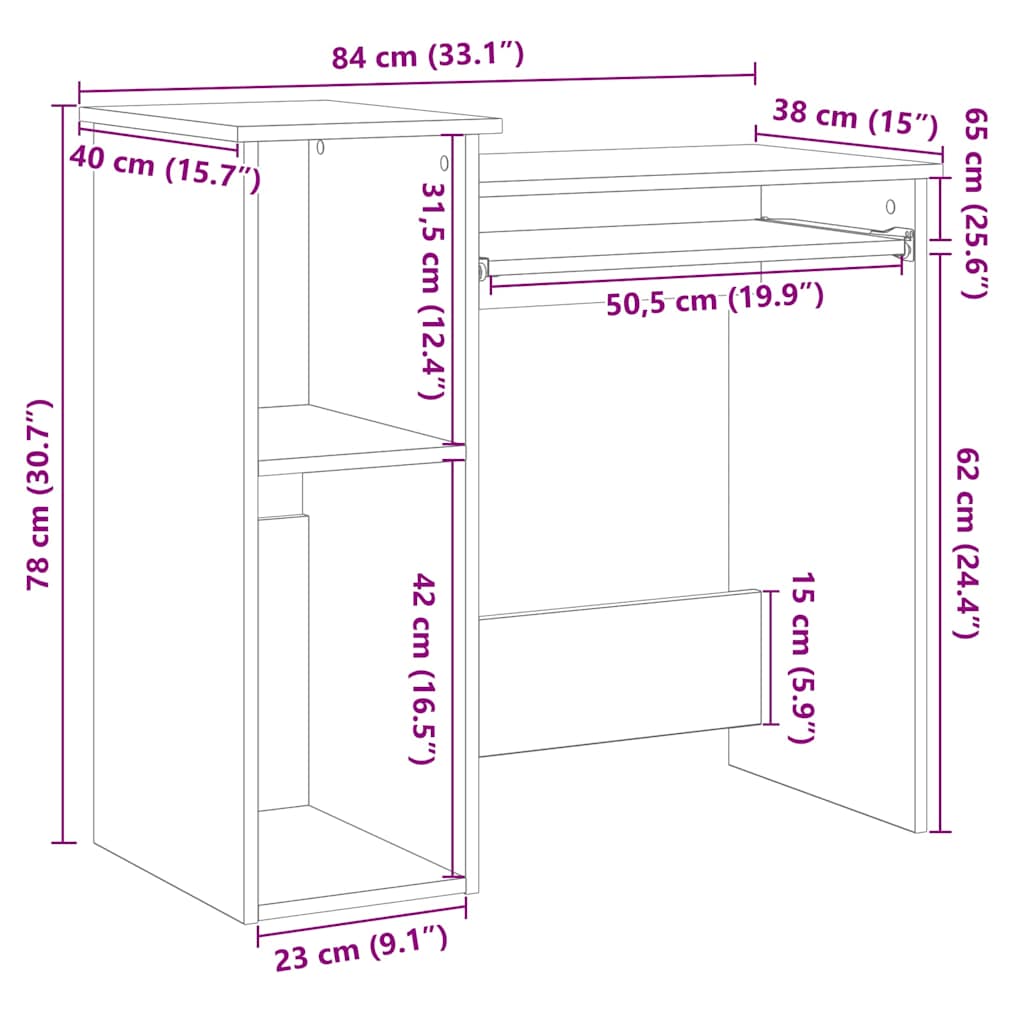 riiulitega kirjutuslaud Valge 84x40x78 cm Engineered Wood