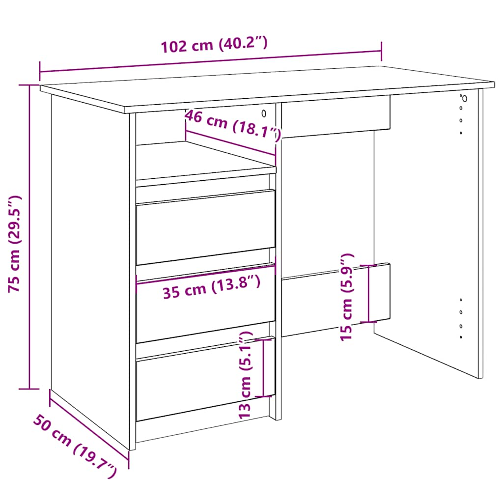 kirjutuslaud, hall Sonoma tamm, 102x50x75 cm, tehispuit