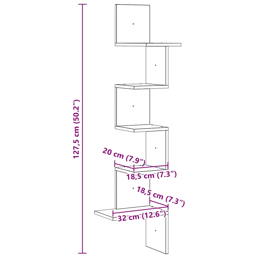 полка настенная угловая, белая, 32x32x127,5 см, искусственное дерево