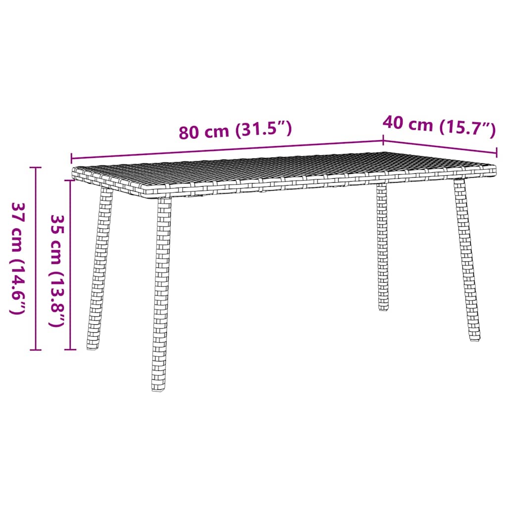 Журнальный столик для сада прямоугольный коричневый 80x40x37 см