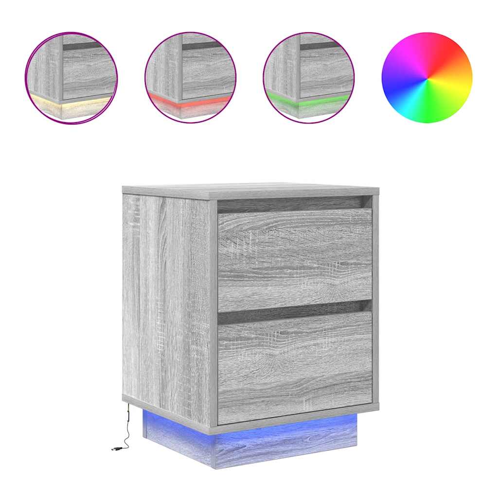 прикроватные тумбочки со светодиодной подсветкой 2 шт., серый дуб Сонома, 38x34x50 см