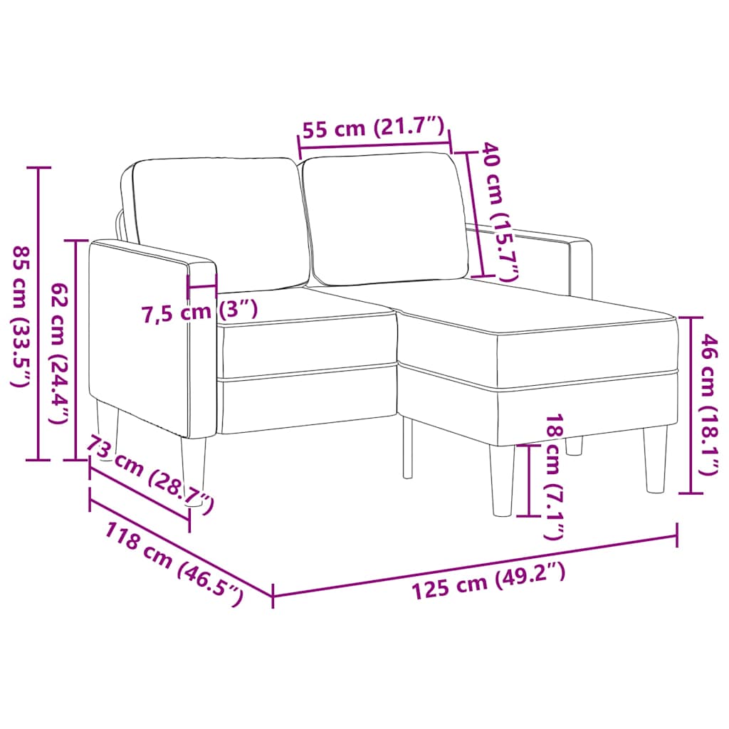 2-kohaline diivan diivaniga L-kujuline tumeroheline 125 cm