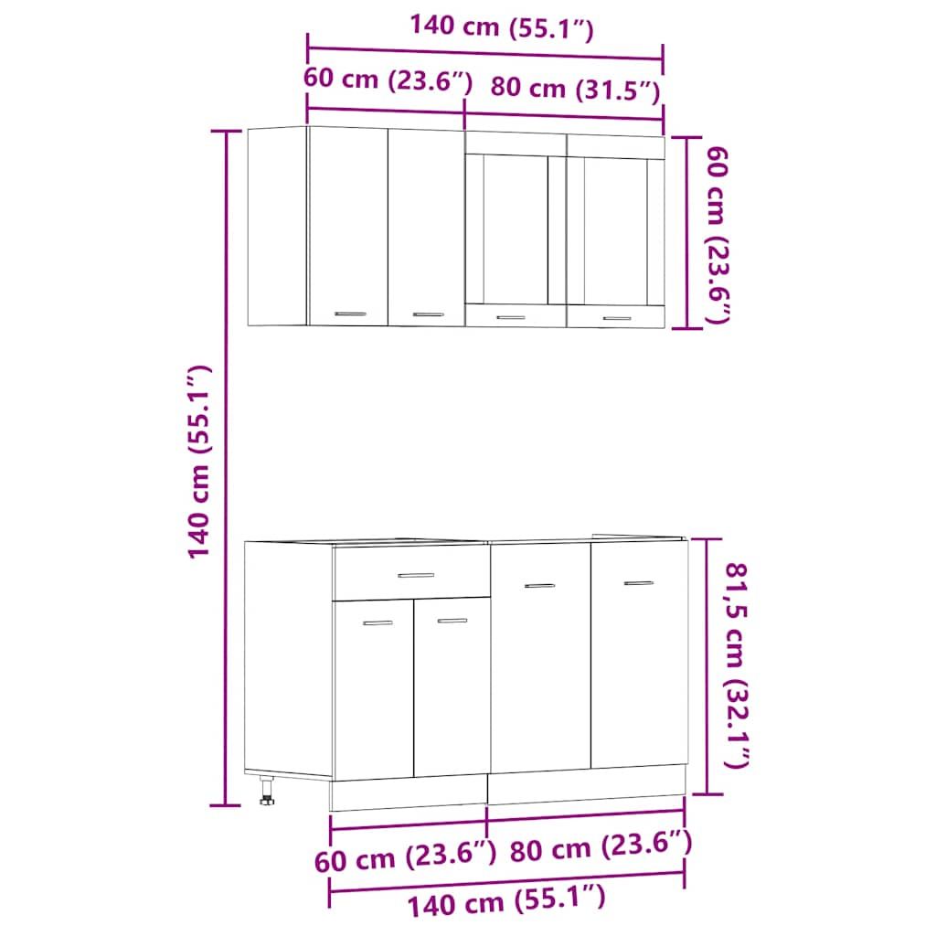 Комплект кухонных шкафов из 4 предметов Old Wood Engineered Wood