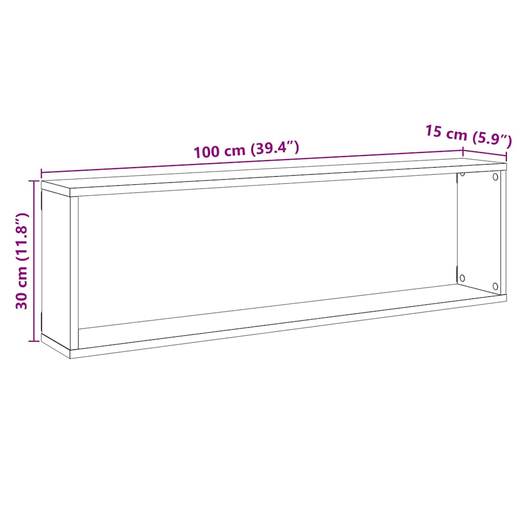 seinakuubikuriiulid 2 tk must tamm 100x15x30 cm insenerpuit