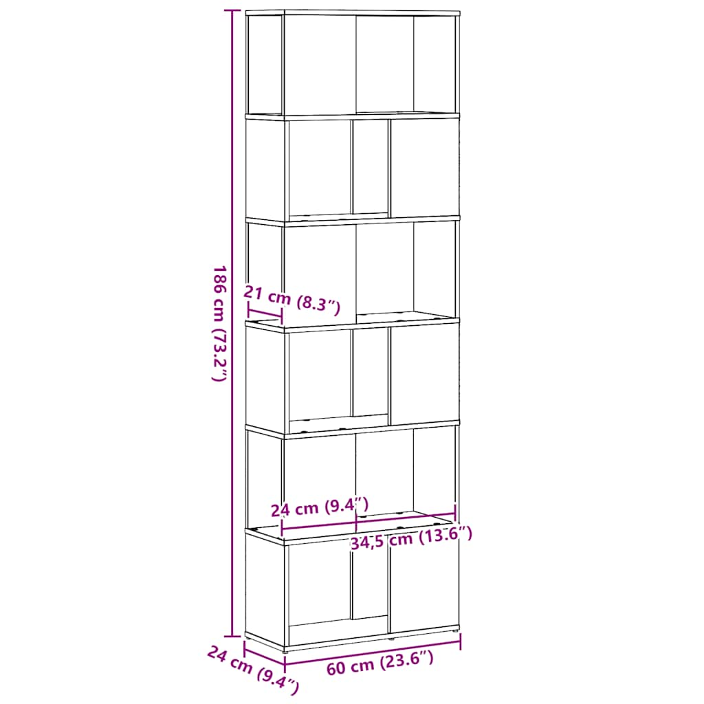 книжная полка/разделитель комнаты, черный дуб, 60 x 24 x 186 см