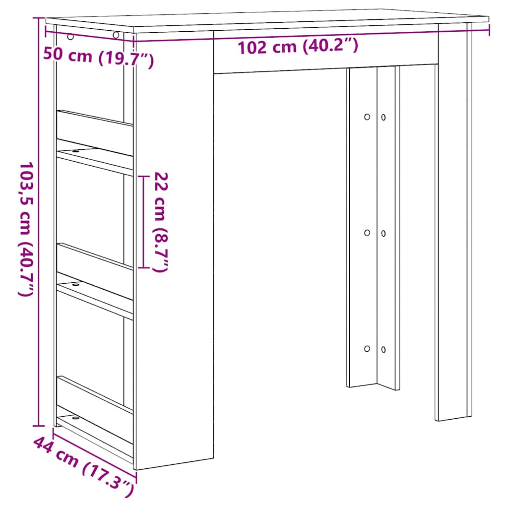 baarilaud hoiuriiuliga must tamm 102x50x103,5 cm