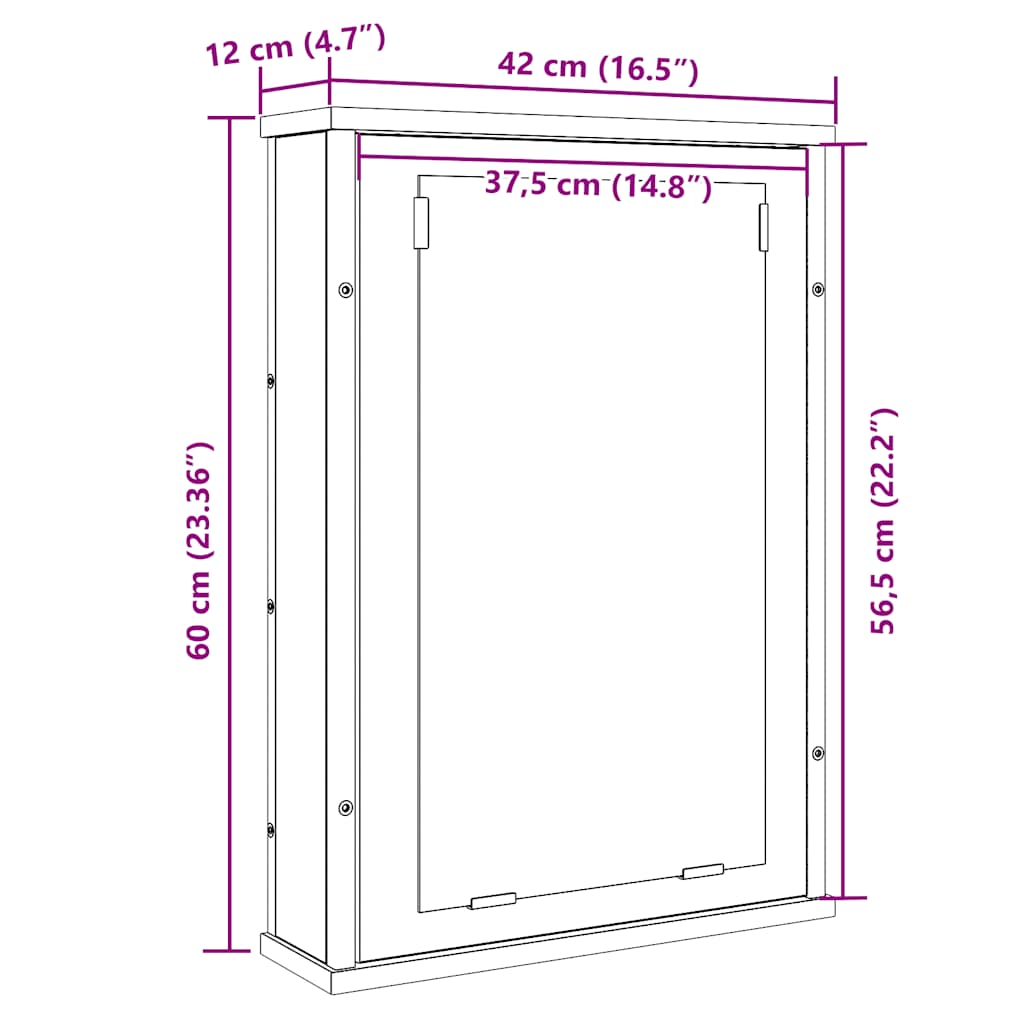 Зеркальный шкафчик для ванной комнаты, черный дуб, 42 x 12 x 60 см, искусственное дерево