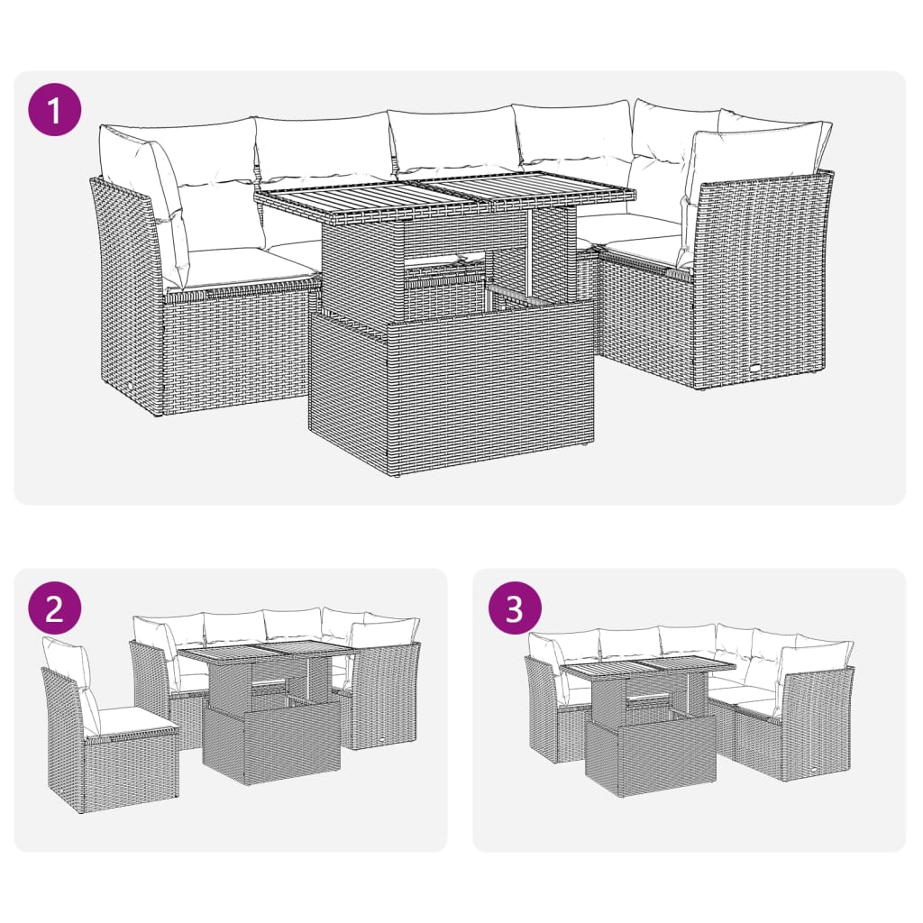 6-osaline aiadiivani komplekt patjadega, must, polürotang