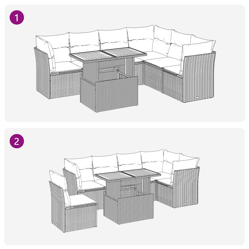 7-osaline aiadiivani komplekt patjadega, hall, polürotang