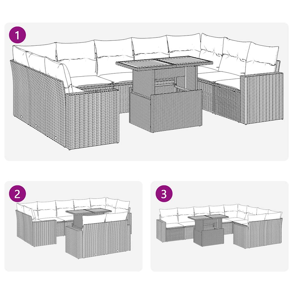 Комплект садовых диванов из 10 предметов с подушками, бежевый, полираттан